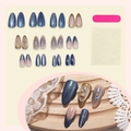 Franse Cat-eye kunstnagels in amandelvorm met 3D-reliëf van gouden rozen details - 24 Stuks Verpakt (Met Gereedschap) / Blauw Goud Roos Reliëf (2XB1-14051-Verpakt)