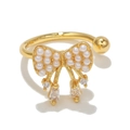 Elegant 18k gold butterfly ear cuff with pearls and zircon droplets for non-pierced ears - EGJ0007 Gold