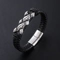 Bracciale punk in pelle intrecciata da uomo con ciondolo a fiamma e chiusura magnetica - Color Acciaio