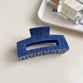 Deep blue denim texture acetate hair claw clip with a stylish square hollow design - Dark Denim Square