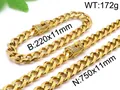 Set collana e bracciale da uomo in acciaio al titanio con diamanti larghi 11 mm - Set Collana e Bracciale (KS96876-K) / 750x11mm/220x11mm / Argento