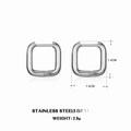 Silver finish minimalist square stainless steel hoop earrings in 1.4cm size - Steel - Square Style (ZN465S)