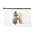 Cream canvas makeup bag featuring golden letter R and colorful floral pattern - Letter R