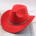 Red western cowboy wool felt hat with sparkling rhinestone band on white background - One Size 57-58cm / Four-Row Rhinestone Band / Red
