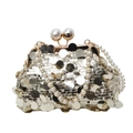 Elegante goldene Pailletten-Abendtasche mit Perlengriff und Metallverschluss - Gold