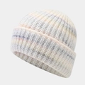 Close-up of thick knit beanie texture featuring pastel tie-dye blend and wide cuff detail - One Size / Macaron Multi Mix (4#)