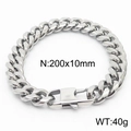 Silver stainless steel Cuban link bracelet with box clasp, 10mm width and 200mm length - Style A 10mm-200mm