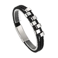 Black braided multilayer leather bracelet with silver rectangular polished metal accents - Classic Black / Silver Buckle (KB83970-K)