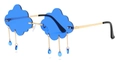 Cloud shaped rimless sunglasses in blue with golden metal frame and raindrop pendants - Dark Blue