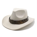 Classic cream faux suede western cowboy hat with vintage bull head buckle and studs - M (56-59cm) / Off White