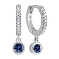 Elegant S925 silver hoop earrings with dark blue round zircon and clear crystal accents - Blue (Silver)