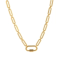 Golden titanium steel heart necklace featuring rectangular links and carabiner clasp - Paperclip Chain (5*12mm) with Carabiner Clasp / 45+5cm
