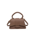 Brown twill mini crossbody handbag with unique trapezoidal shape and gold hardware - Brown