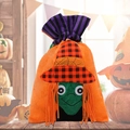 Orange Halloween non-woven felt candy bag with wizard hat design and drawstring top - Witch Pattern