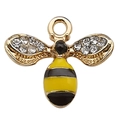 Golden bee charm with yellow and black enamel and sparkling rhinestones for DIY jewelry - 1pc Yellow Enamel Bee 16x14mm with Rhinestones