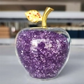 Decorative crystal apple with purple crystals inside and gold metal stem ornament - Purple