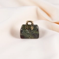 Mini green natural crystal stone handbag pendant with golden handle accessory - Dragon Blood Stone
