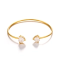 Minimalist gold stainless steel open bangle with two heart-shaped zircon stones - Heart