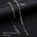 Silver 6mm titanium steel geometric rectangular link chain necklace in 316 stainless steel - 6mm / 50cm / Silver