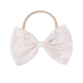 Detailed view of exquisite white embroidery lace bow on a soft elastic baby headband - White Lace Style (1)