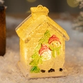 LED Christmas house lantern with snowman and tree pattern glowing in warm amber light - Transparent Light Double Snowman House