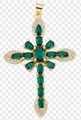 Copper cross pendant with green zircons and small diamonds on a gold-plated necklace - Style 90/Gold Green Teardrop Stone Cross
