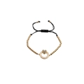 Bracciale intrecciato regolabile con perline di rame dorato e ciondolo a cuore in zircone - Cuore In Zircone Colorato Perline Dorate Corda Nera