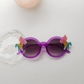 Kids purple unicorn sunglasses with glitter rainbow decor and round tinted lenses - Amethyst