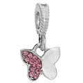 Pendentif papillon en argent avec strass roses pour bracelets DIY élégants - Papillon Argent Aile Unique Strass Rose (020)