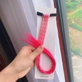 Pink synthetic braided hair extension with black elastic band for girls' hairstyles - Light Pink Gradient Rose Red