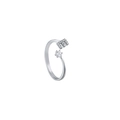 Adjustable silver letter E ring with sparkling round cubic zirconia gemstone - Letter E