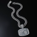 Collana a catena cubana argento con ciondolo escavatore ghiacciato per stile hip hop - Catena Cubana 50cm + Pendente / Argento