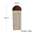 Bohemian handmade woven wall hanging with semi-circular wood and white cotton fringe - Style 3 / Beige/Dark Wood