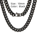 Detail of 10mm black stainless steel Cuban link necklace with a sturdy clasp closure - 60cm*10mm / Black