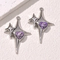 Ciondoli a stella in lega d'argento lucido con zirconi a cuore viola incastonati al centro - 2# Stella Viola