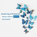 3D double-layer blue butterfly wall stickers with magnetic and adhesive backing for decor - Magnetic + Adhesive / Blue Double Layer 24PCS