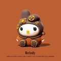 3D silicone earphone case featuring Melody character in orange and brown Monogram pattern - Brown My Melody Carabiner + Carabiner / AirPods 1/2 Gen