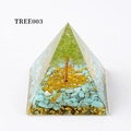 TREE003 crystal life tree pyramid with green quartz and gold foil in resin - TREE003-Tree of Life/Green Crystal/Turquoise Stones
