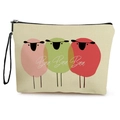 Pochette trucchi in tela beige con stampa di pecore colorate e comodo cinturino da polso - Stile Pecora Cartone Animato (Baa Baa Baa)