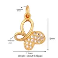 Detail of a gold butterfly pendant with white zircon inlays and precise dimensions - Hollow Butterfly-Gold