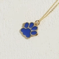 Golden necklace featuring a vibrant blue paw print pendant with enamel finish - Royal Blue