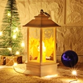 White vintage Christmas lantern with gold angel motif and warm LED candle light - Small White Angel