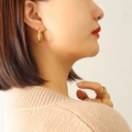 Chic 18K gold plated U-shaped hoop earrings with textured geometric patterns for women - Gold