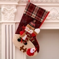 Hanging red plaid Christmas stocking with 3D snowman and Santa Claus ornaments - Plaid Extra Large Stocking (Snowman Style)