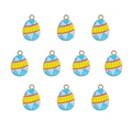 Vue détaillée de 10 pendentifs œufs de Pâques en émail bleu et jaune aux bords dorés - Lot de 10 / Œuf de Pâques bleu
