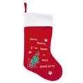 Red velvet Christmas stocking with plaid cat embroidery and Dear Santa kitty text - Cat