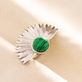 Detailed close-up of a silver stainless steel ring with a green malachite stone inlay - Silver Green Style (J545-S-G)