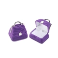 Mini handbag-shaped purple velvet jewelry box with white lining and silver clasp - Handbag Purple