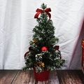 Mini tabletop artificial Christmas tree with red bows and pine cones on a red base - 40CM / Red