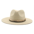 Handmade men's straw Panama hat in beige with a stylish golden metal chain band - Adjustable / Beige
